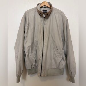 St. John's Bay Light Gray Bomber Jacket with Tan Contrast Collar